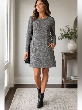 GAP Grey Marled Long Sleeve Shift Dress